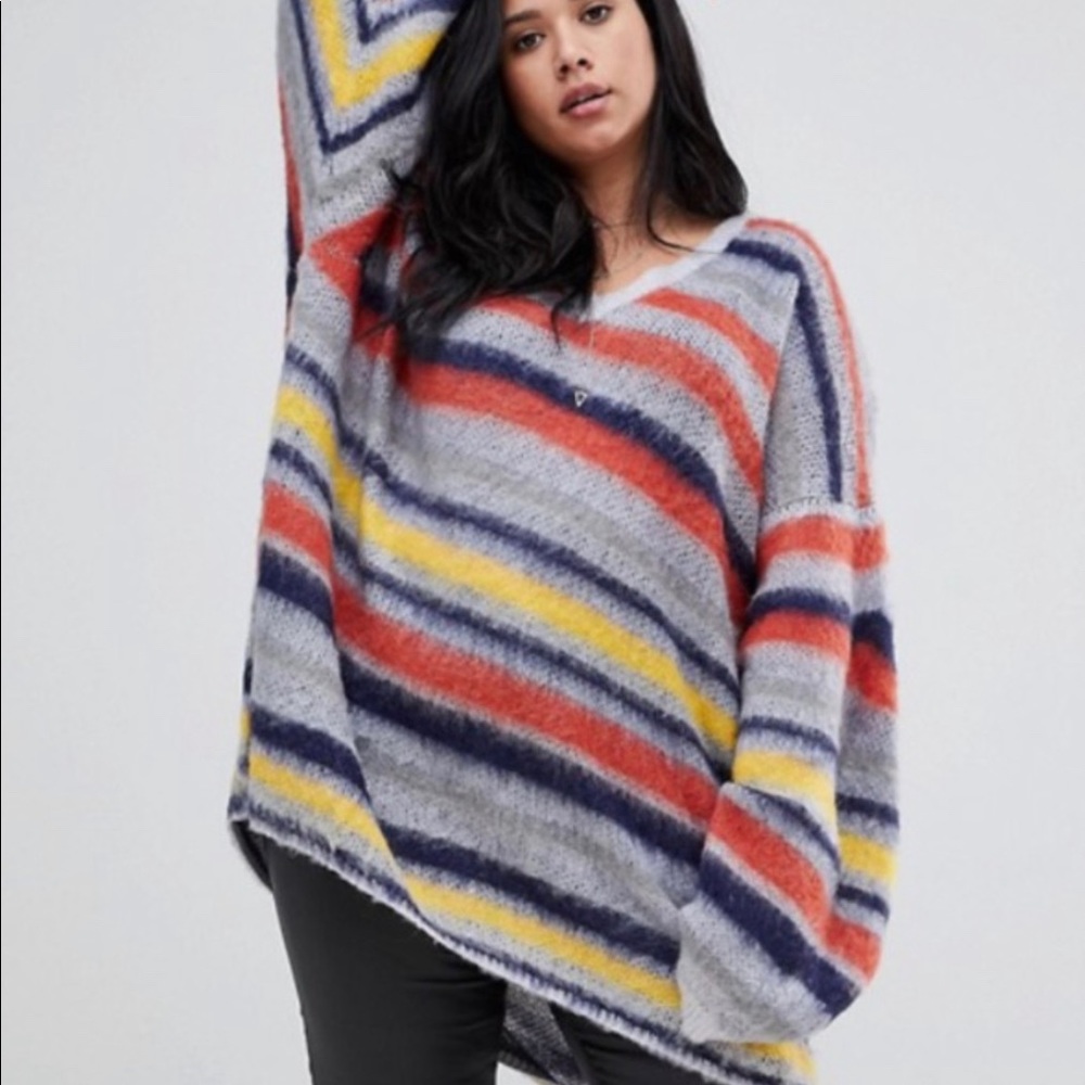 Religion Plus oversized drapey sweater in stripe multicolored V-Neck size 20/48